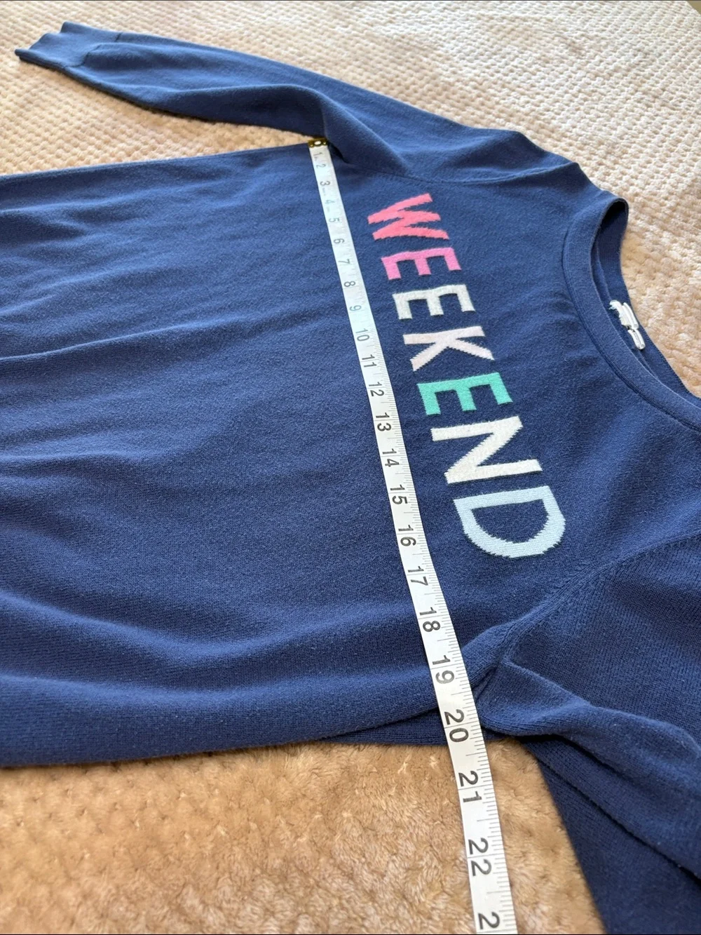 GAP Factory Navy Crewneck Sweater with Multicolor WEEKEND Graphic - Size L